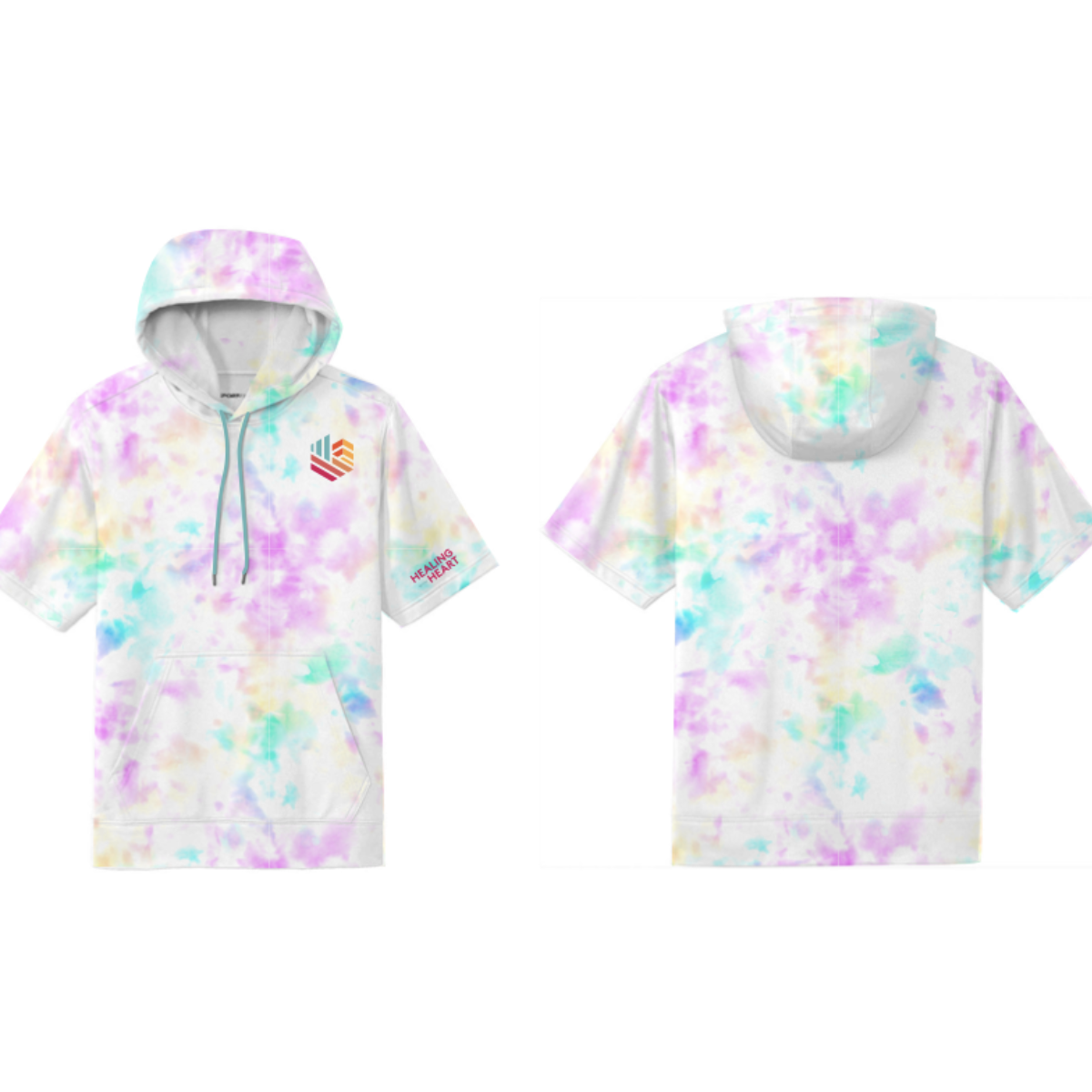 1/4 Short Sleeve Hoodie-Unisex - White, Tie Dye