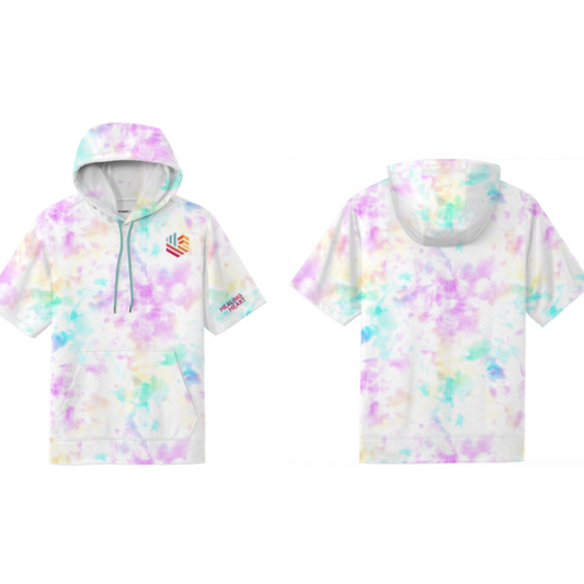 1/4 Short Sleeve Hoodie-Unisex - White, Tie Dye